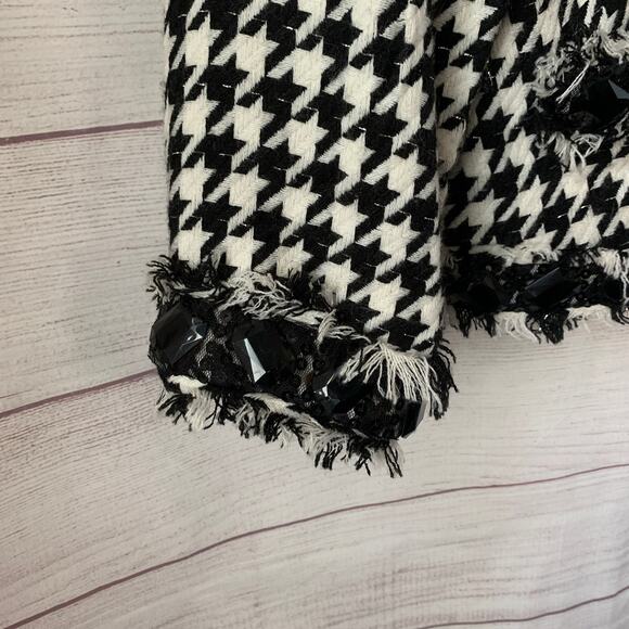 Moka Sport Black and White Houndstooth Blazer Jacket Rhinestone Fringe Size M - Picture 14 of 16